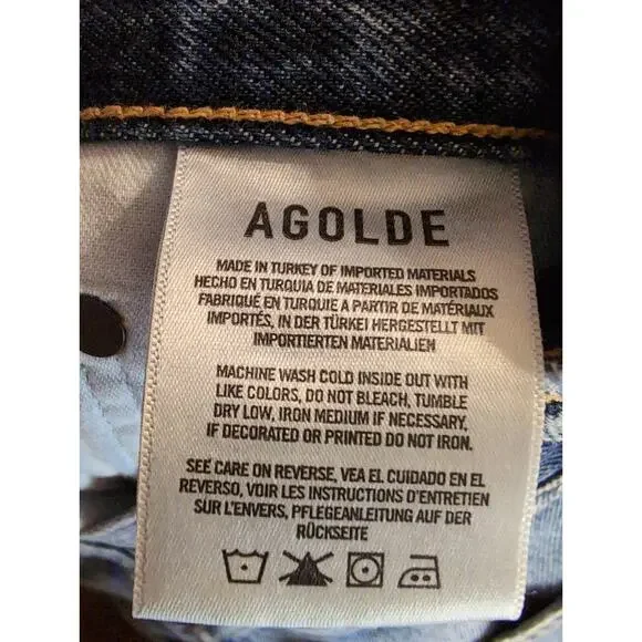 AGOLDE Distressed Denim Mini Skirt Raw Hem Y2K High Rise Festival Size 27 - Picture 7 of 9